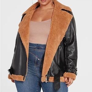 FTF moto style faux shearling coat